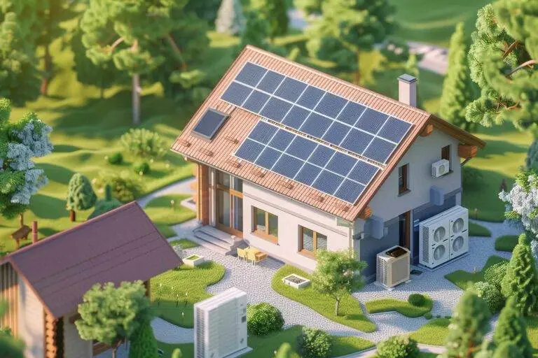 3D-Visualisierung einer Immobilien mit Solarzellen, die für die Beheizung genutzt werden