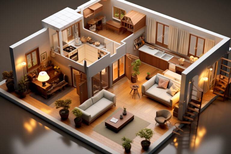 3D-Visualisierung einer gemütlichen Eigentumswohnung