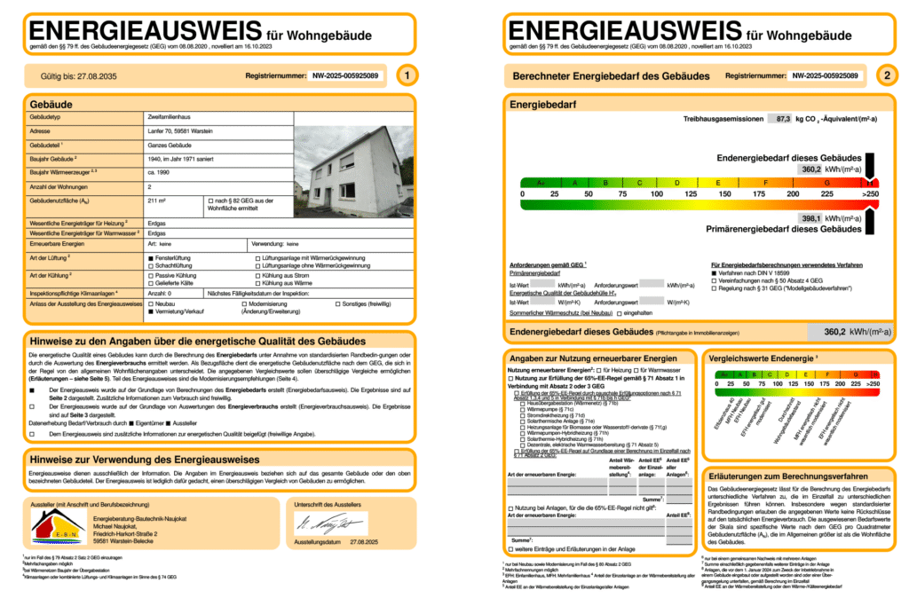 Immoprofis365 GmbH - Zweifamilienhaus mit großem Grundstück in Warstein–Belecke Energieausweis