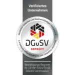 Siegel DGuSV als verifiziertes Unternehmen im Deutschen Gutachter und Sachverständigenverband