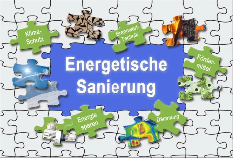 Puzzle zur Energetischen Sanierung und Begriffen auf Puzzleteilen